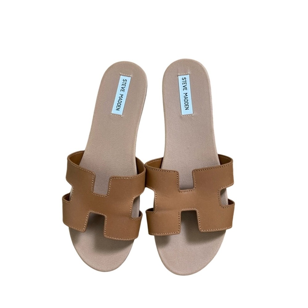 Steve Madden‎ Womens Hadyn Cognac Brown Leather Slide Sandals Size 11 Classic